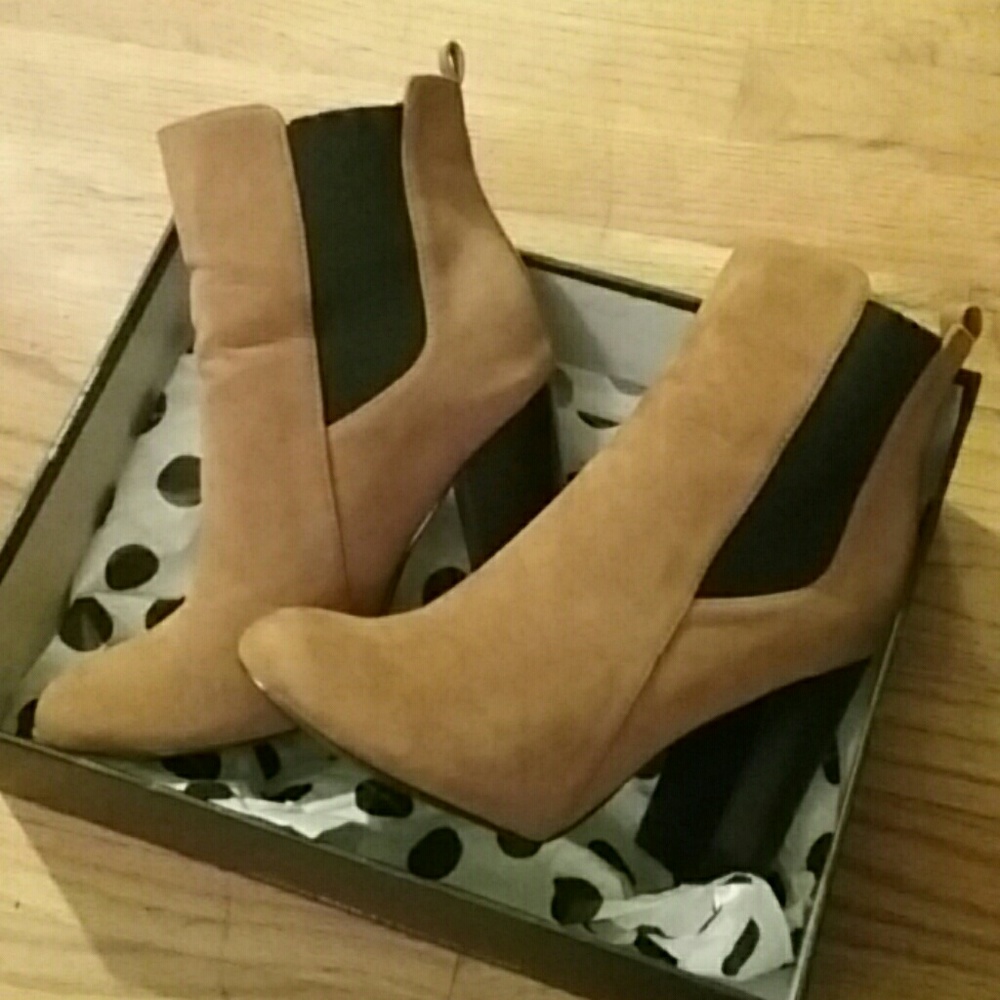Brown suede high heel boots